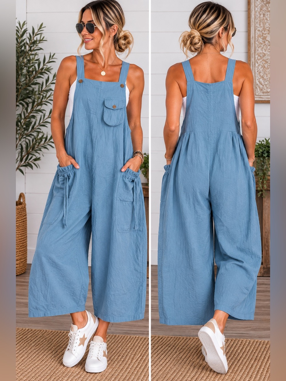 Evergreen Guardian Imports Women's Casual Wide-Leg Pocket Jumpsuit
